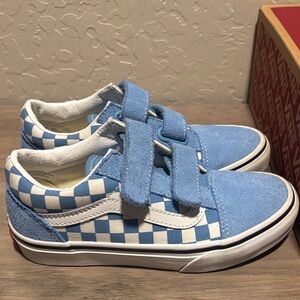 Vans Old Skool V Kids Blue and White Checkered Sneakers Size 1